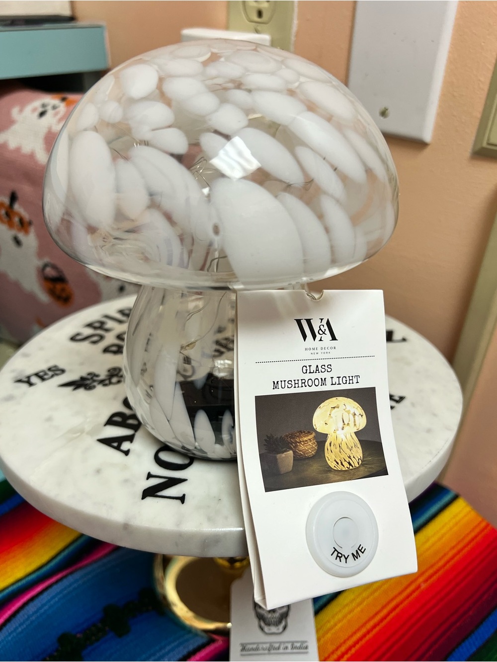 Glass Mushroom Light - White & Clear